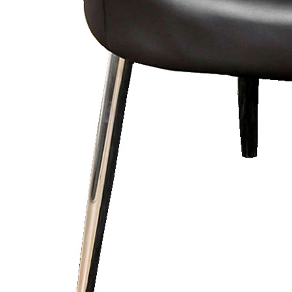Metal Side Chair with Curved Backrest, Set of 2, Black and Silver - BM204030
