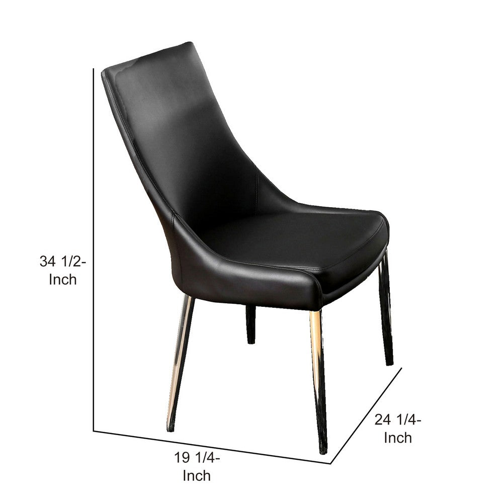 Metal Side Chair with Curved Backrest, Set of 2, Black and Silver - BM204030