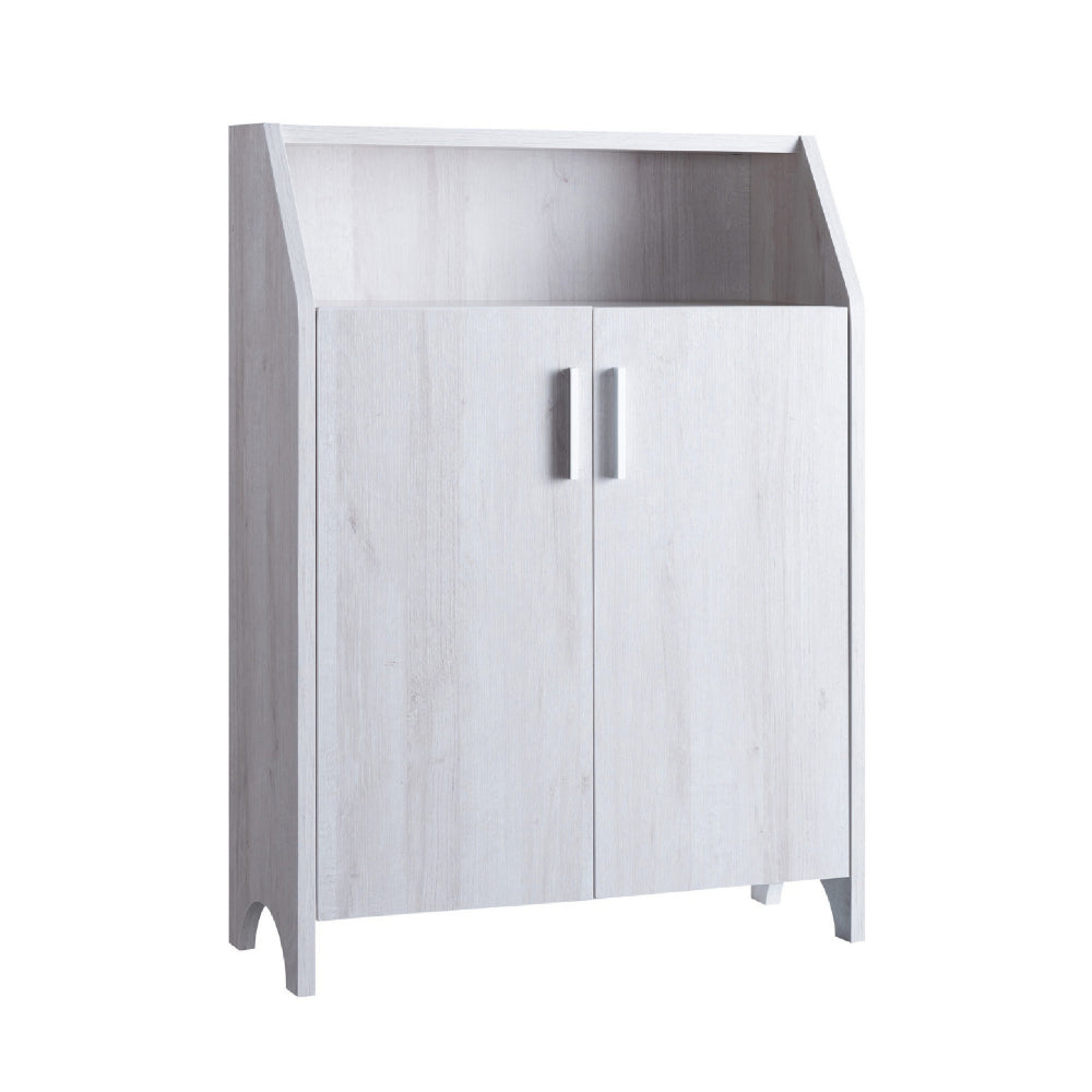 2 Door Wooden Shoe Cabinet with Top Shelf Storage in White - BM204140