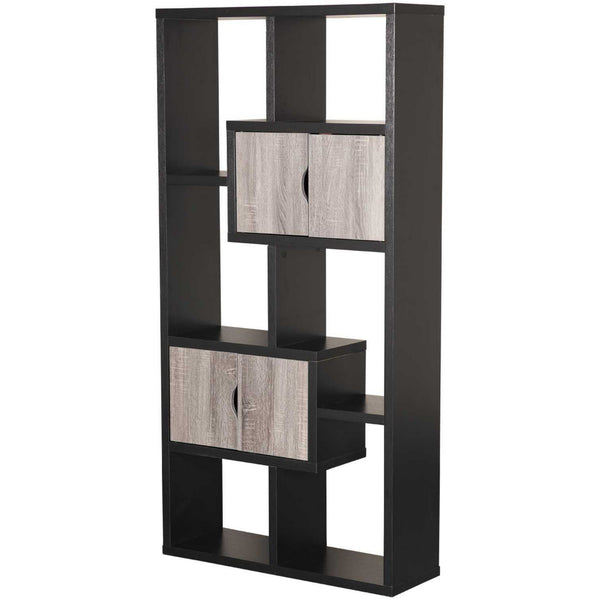 Wooden Bookcase with 4 Doors and 6 Shelves in Black and Distressed Gray - BM204164
