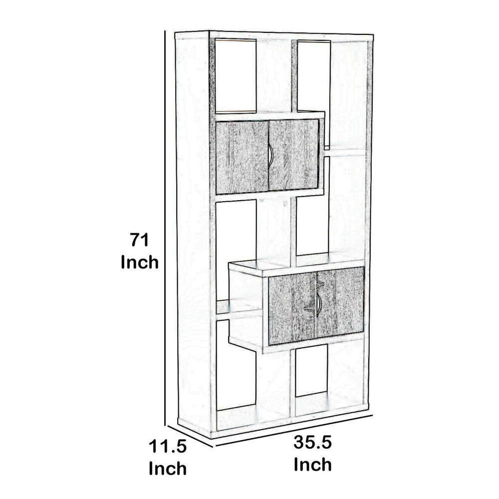 Wooden Bookcase with 4 Doors and 6 Shelves in Black and Distressed Gray - BM204164