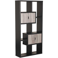 Wooden Bookcase with 4 Doors and 6 Shelves in Black and Distressed Gray - BM204164