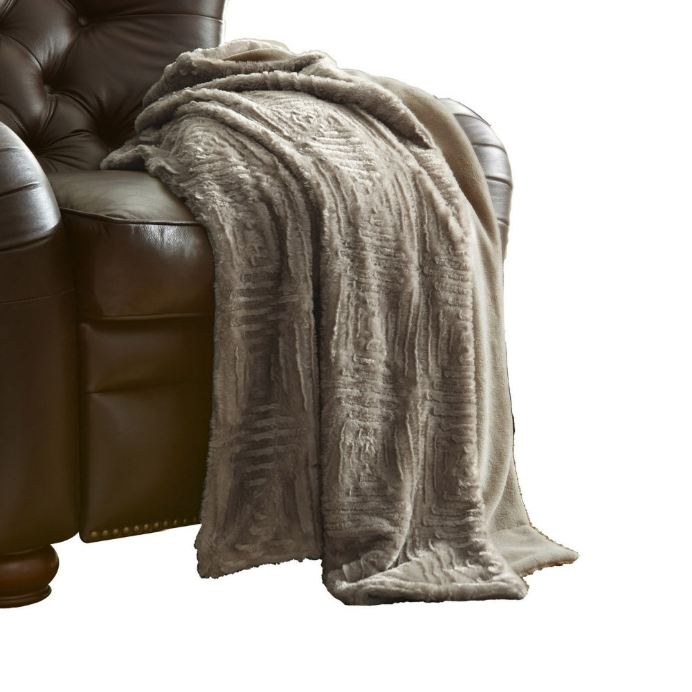 Treviso Faux Fur Throw with Fret Pattern The Urban Port, Beige - BM204286