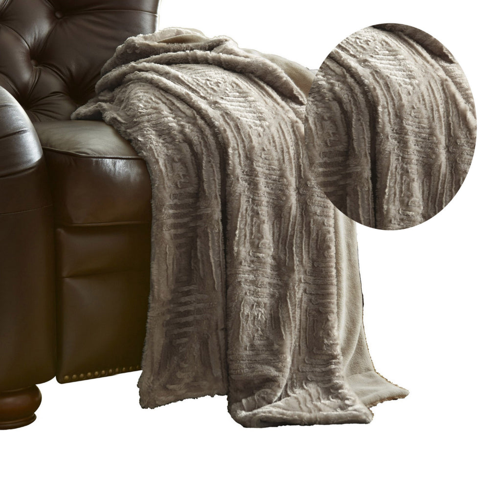 Treviso Faux Fur Throw with Fret Pattern The Urban Port, Beige - BM204286