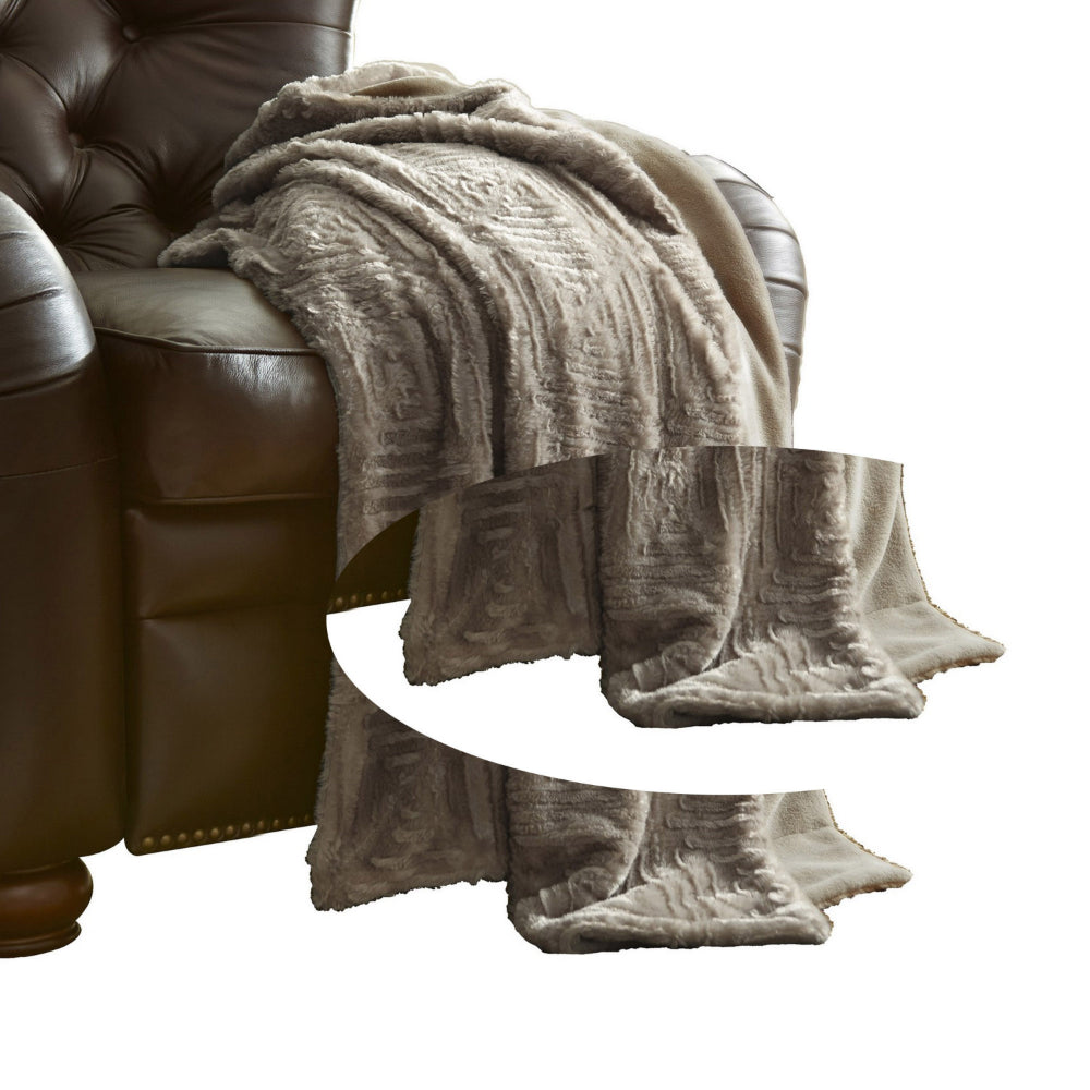 Treviso Faux Fur Throw with Fret Pattern The Urban Port, Beige - BM204286