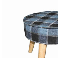 Fabric Upholstered Wooden Footstool with Dowel Legs, Blue and Brown - BM204292