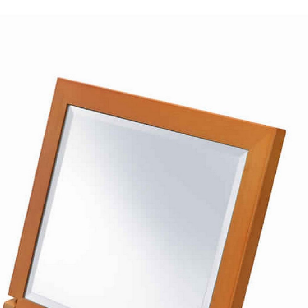 Wooden Rectangular Tilted Bevelled Mirror, Brown and Silver - BM204307