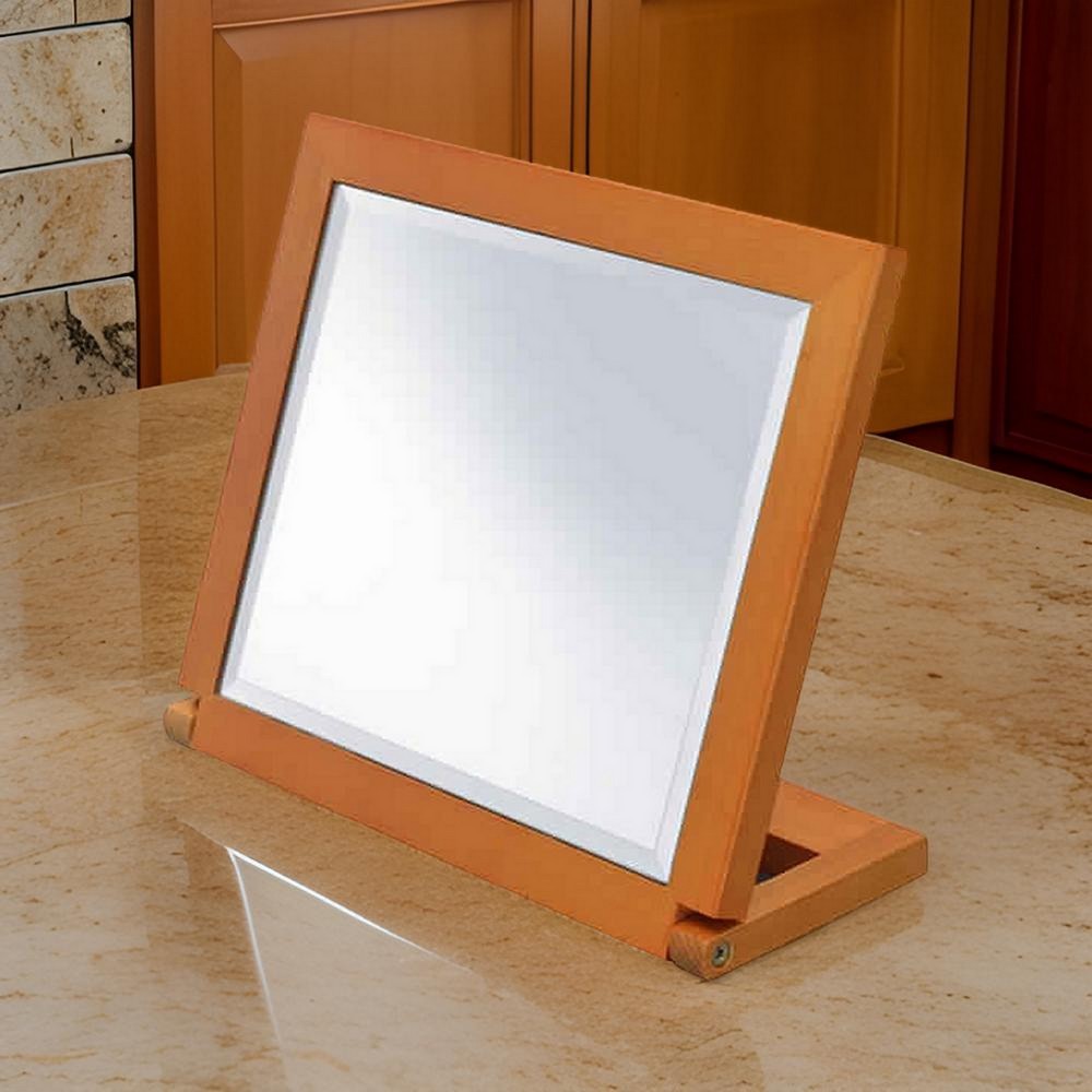 Wooden Rectangular Tilted Bevelled Mirror, Brown and Silver - BM204307