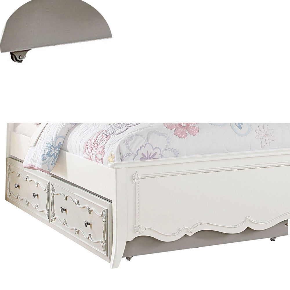 Twin Size Wooden Trundle with Round Knobs and Caster Wheels, White - BM204308