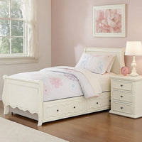 Twin Size Wooden Trundle with Round Knobs and Caster Wheels, White - BM204308