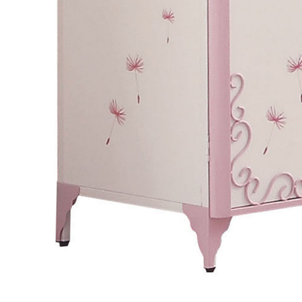 Metal Armoire with Butterfly Handle and Dandelions, White and Purple - BM204309
