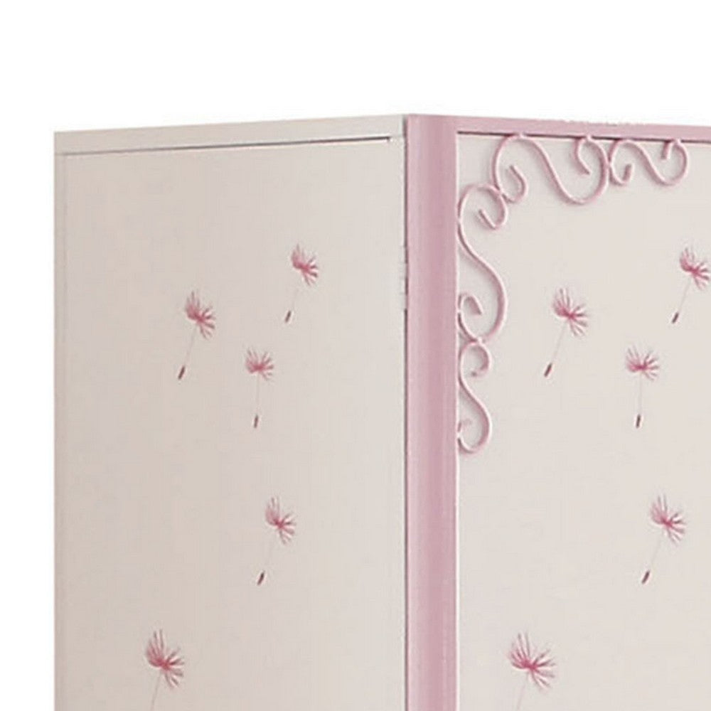 Metal Armoire with Butterfly Handle and Dandelions, White and Purple - BM204309