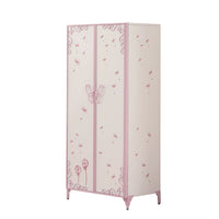 Metal Armoire with Butterfly Handle and Dandelions, White and Purple - BM204309