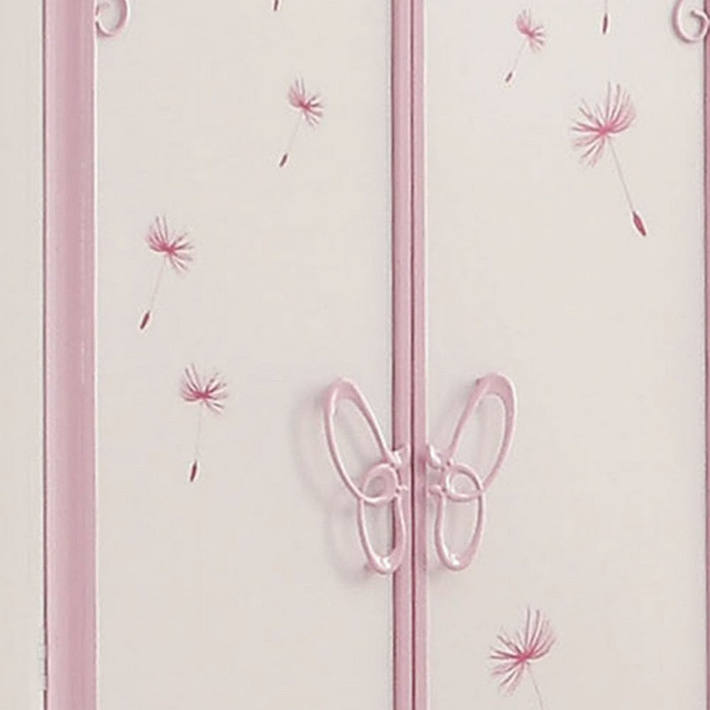Metal Armoire with Butterfly Handle and Dandelions, White and Purple - BM204309