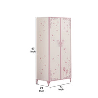 Metal Armoire with Butterfly Handle and Dandelions, White and Purple - BM204309