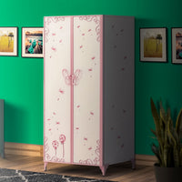Metal Armoire with Butterfly Handle and Dandelions, White and Purple - BM204309