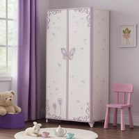 Metal Armoire with Butterfly Handle and Dandelions, White and Purple - BM204309