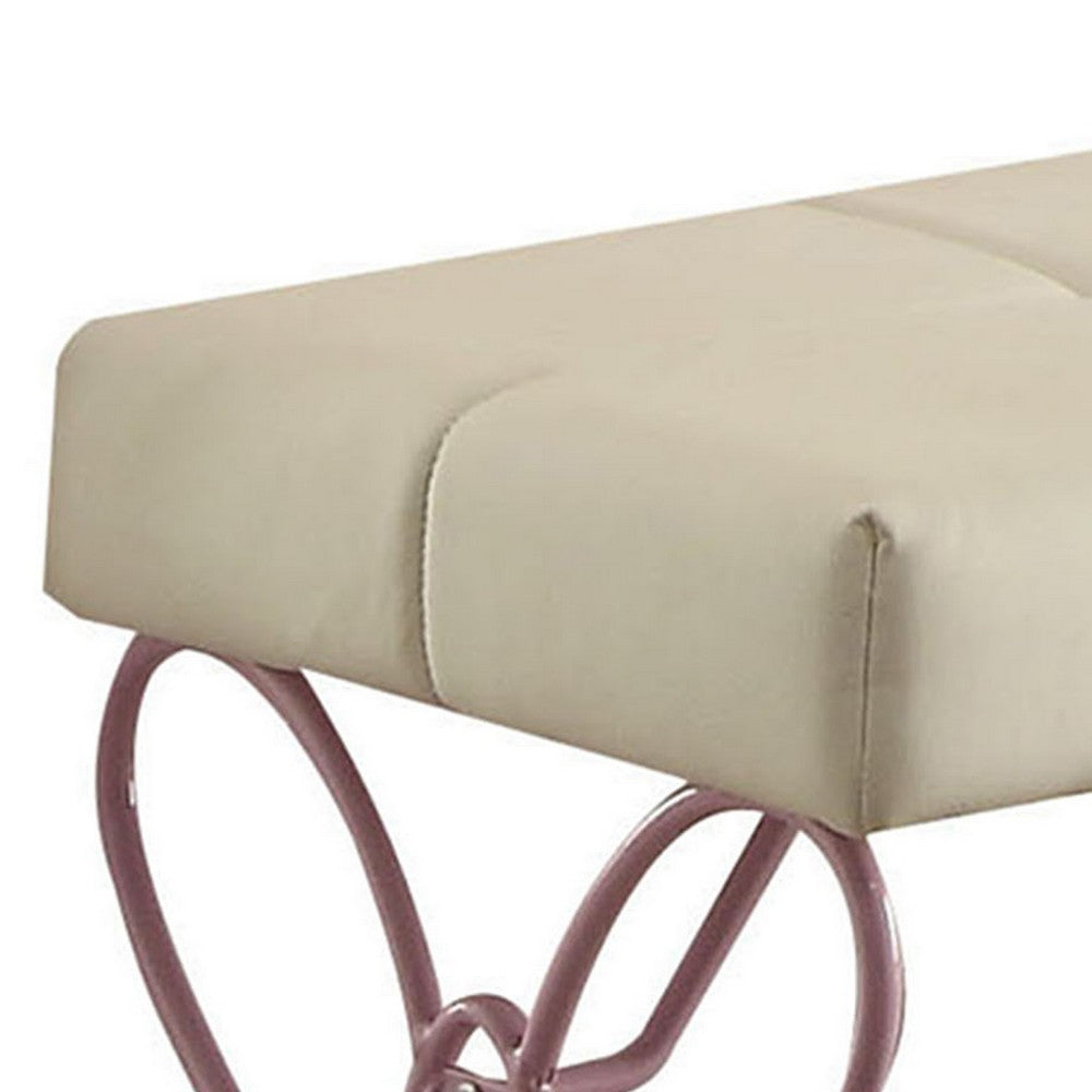 Metal Armless Bench with Butterfly Design, White and Purple - BM204310