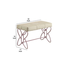 Metal Armless Bench with Butterfly Design, White and Purple - BM204310