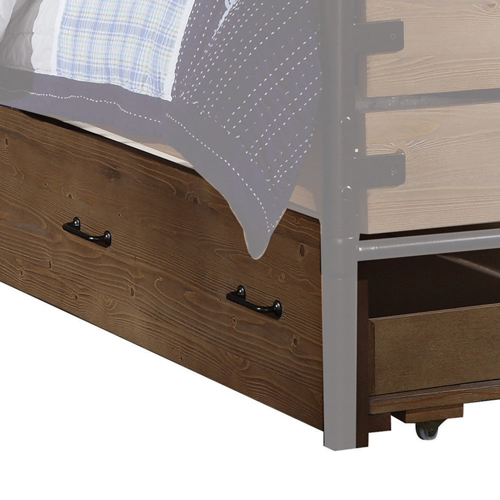 Traditional Wooden Twin Size Trundle with Caster Wheels, Brown - BM204311