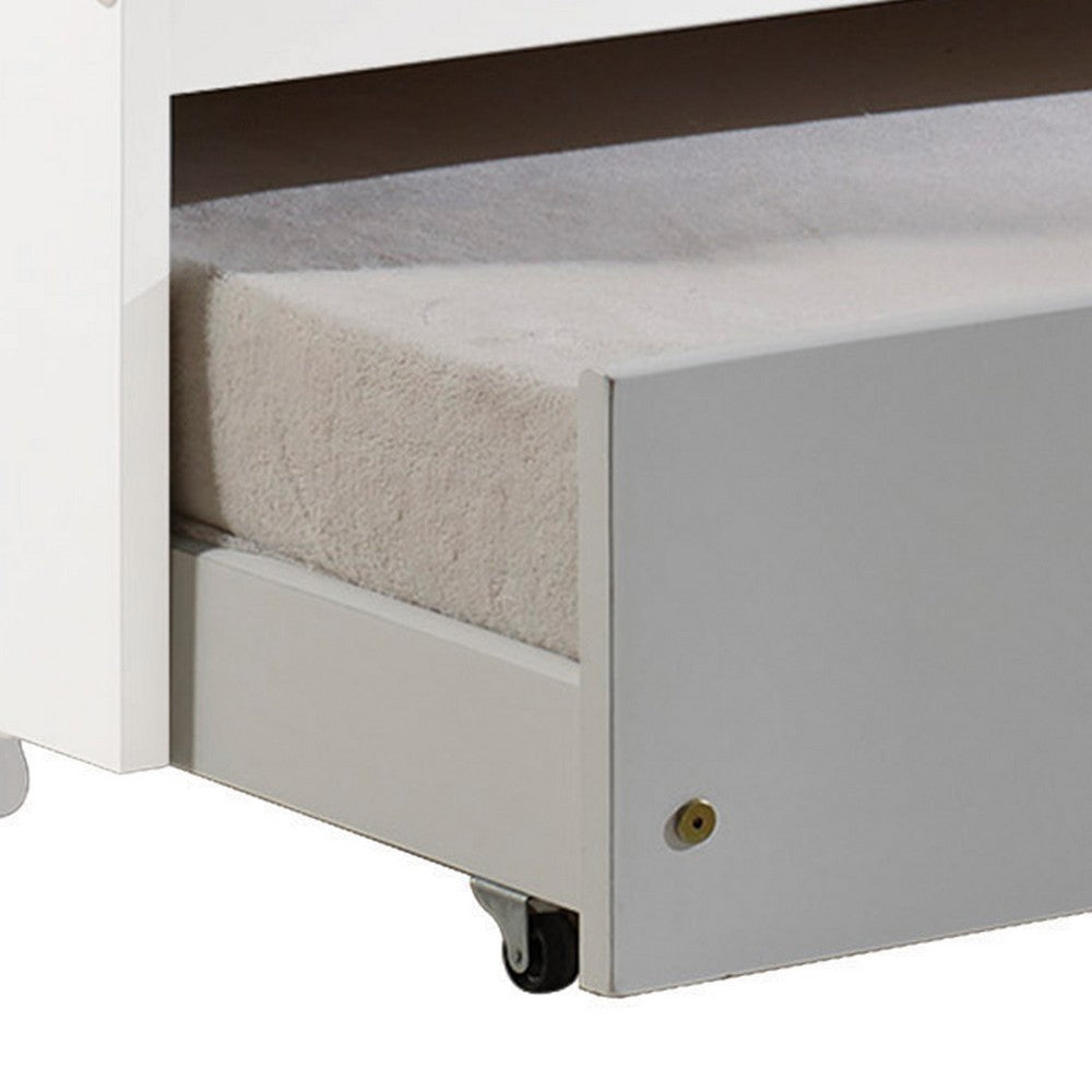Mission Style Wooden Twin Size Daybed Trundle with Caster Wheels, White - BM204335
