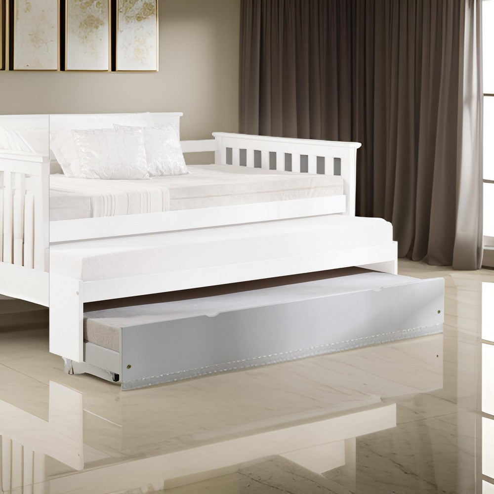 Mission Style Wooden Twin Size Daybed Trundle with Caster Wheels, White - BM204335