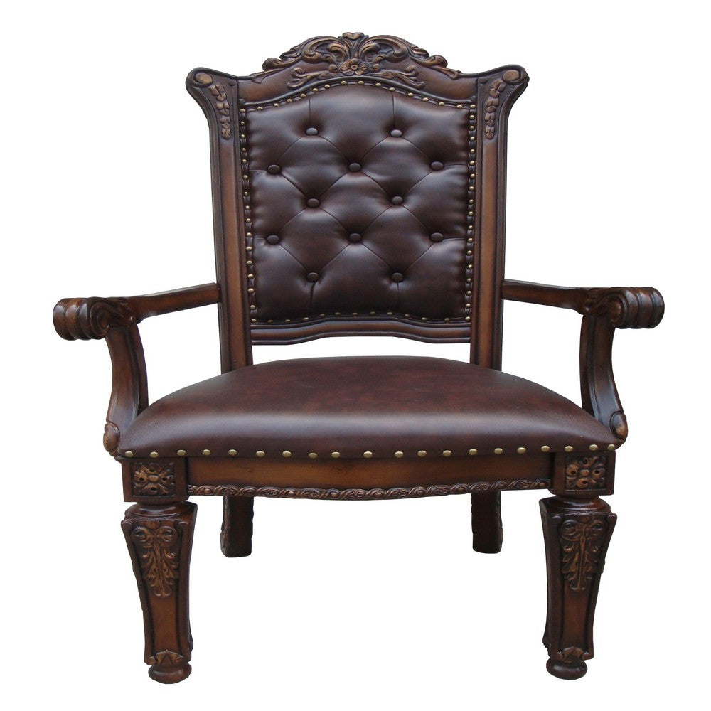 Leather Upholstered Button Tufted Wooden Side Chair, Set of Two,Brown - BM204349