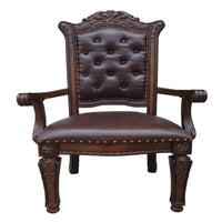Leather Upholstered Button Tufted Wooden Side Chair, Set of Two,Brown - BM204349