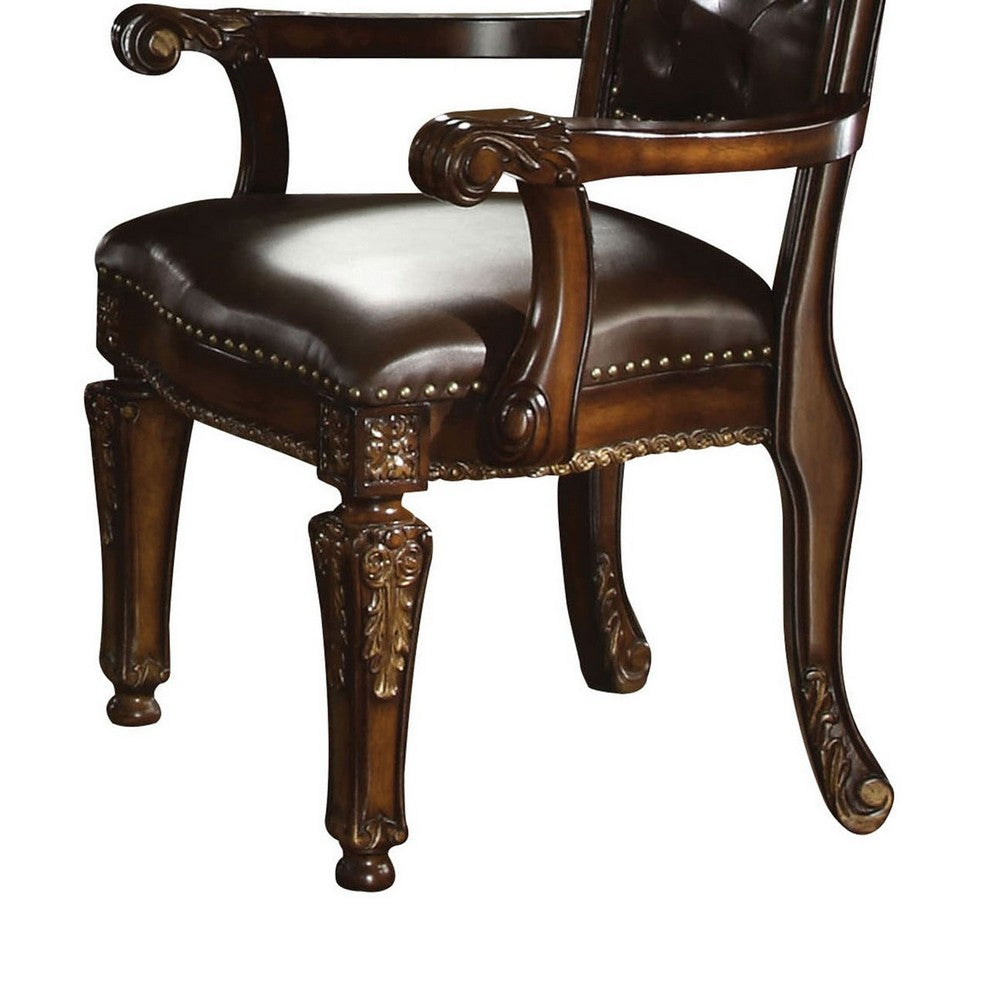 Leather Upholstered Button Tufted Wooden Side Chair, Set of Two,Brown - BM204349