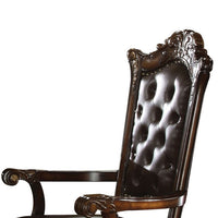 Leather Upholstered Button Tufted Wooden Side Chair, Set of Two,Brown - BM204349