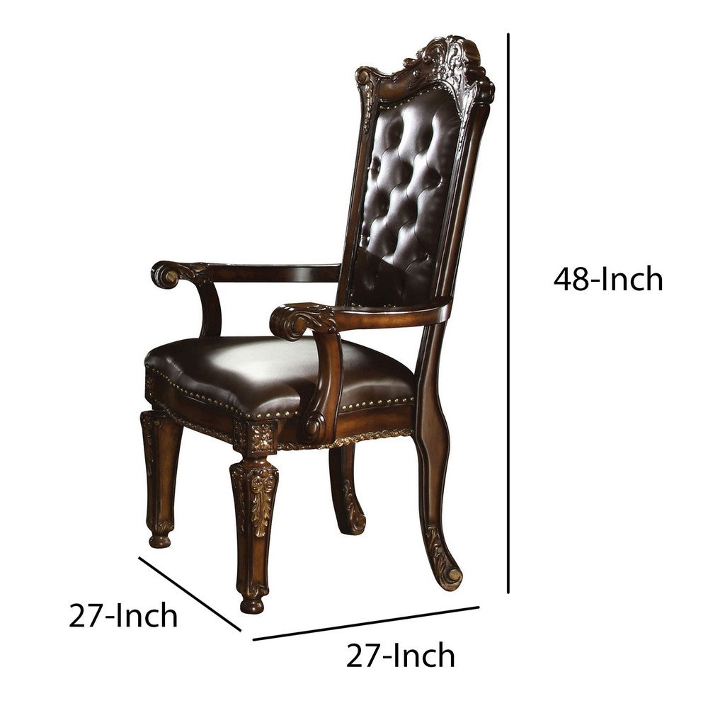 Leather Upholstered Button Tufted Wooden Side Chair, Set of Two,Brown - BM204349