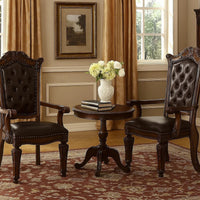 Leather Upholstered Button Tufted Wooden Side Chair, Set of Two,Brown - BM204349