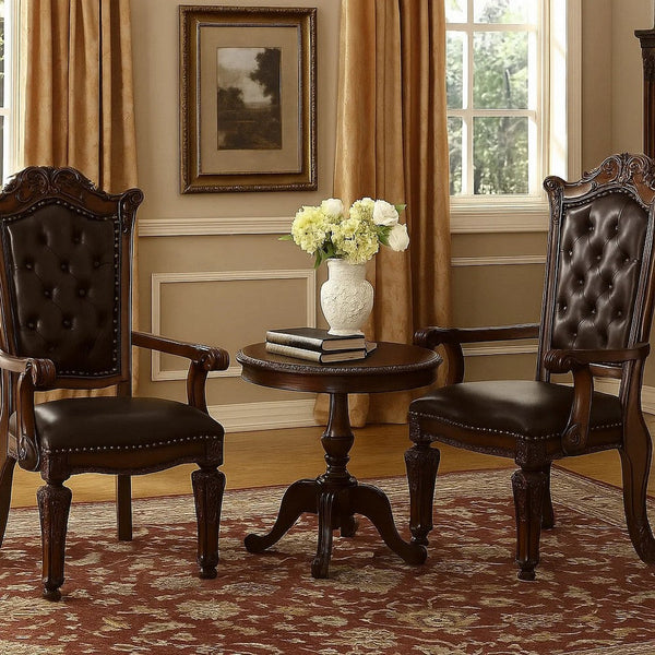 Leather Upholstered Button Tufted Wooden Side Chair, Set of Two,Brown - BM204349