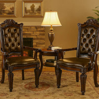 Leather Upholstered Button Tufted Wooden Side Chair, Set of Two,Brown - BM204349