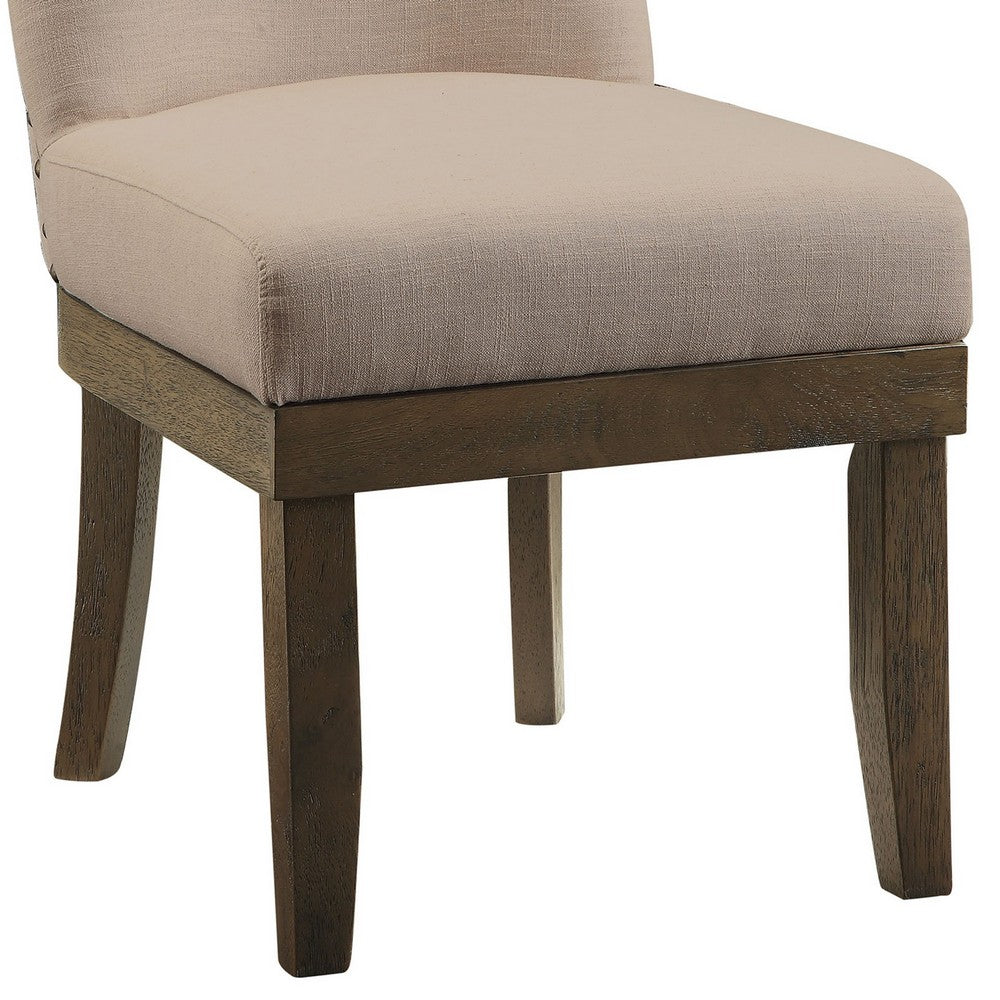 Wooden Side Chairs with Wing Back Design, Set of Two, Beige and Brown - BM204350