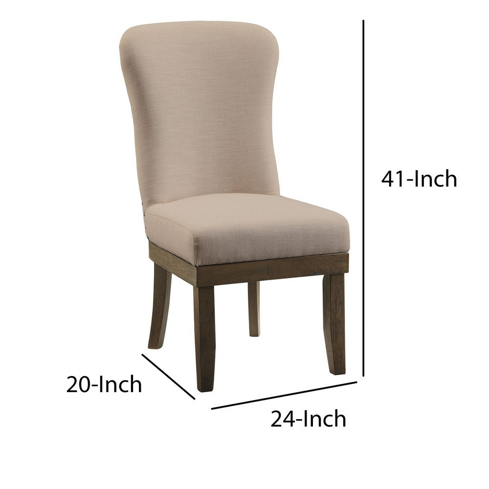 Wooden Side Chairs with Wing Back Design, Set of Two, Beige and Brown - BM204350
