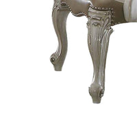 Faux Leather Upholstered Wooden Arm Chairs, Set of Two, White and Gray - BM204356