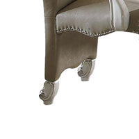 Faux Leather Upholstered Wooden Arm Chairs, Set of Two, White and Gray - BM204356