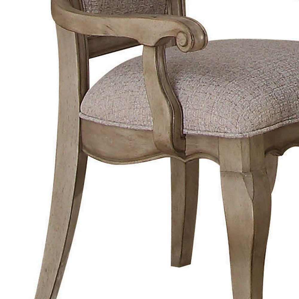 Wooden Arm Chairs with Button Tufting, Set of Two, Gray and Brown - BM204359