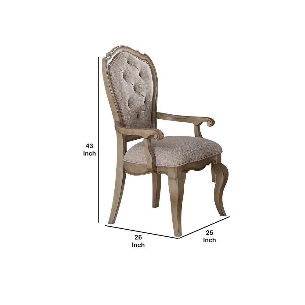 Wooden Arm Chairs with Button Tufting, Set of Two, Gray and Brown - BM204359