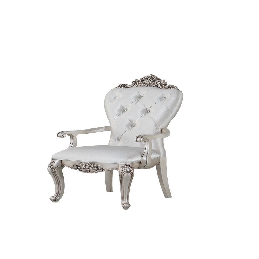 Wooden Arm Chairs with Button Tufting, Set of Two, Cream and White - BM204362