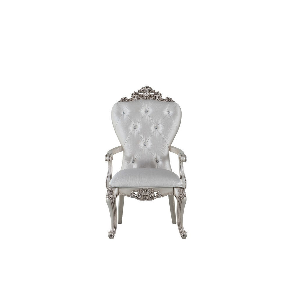 Wooden Arm Chairs with Button Tufting, Set of Two, Cream and White - BM204362