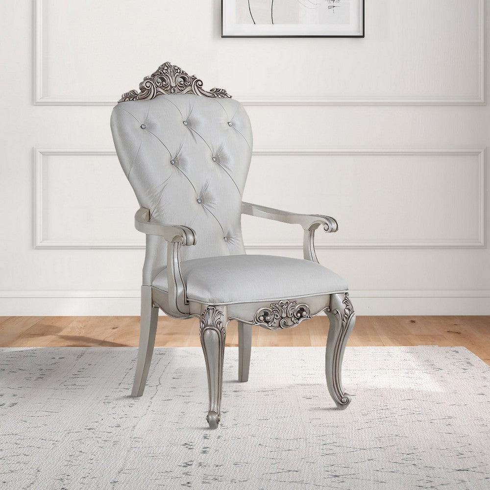 Wooden Arm Chairs with Button Tufting, Set of Two, Cream and White - BM204362