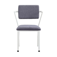 Fabric Upholstered Metal Dining Chair, Set of 2, White and Gray - BM204482