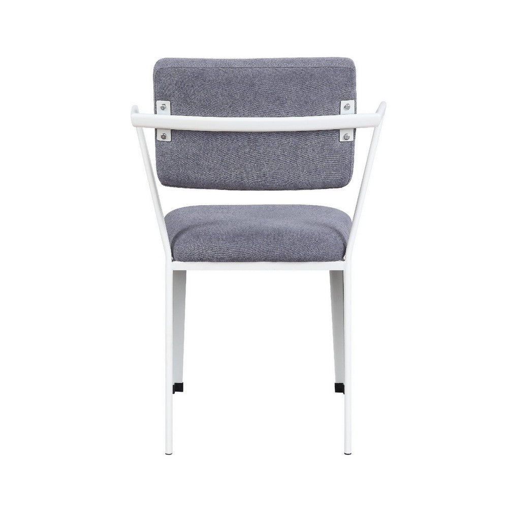 Fabric Upholstered Metal Dining Chair, Set of 2, White and Gray - BM204482
