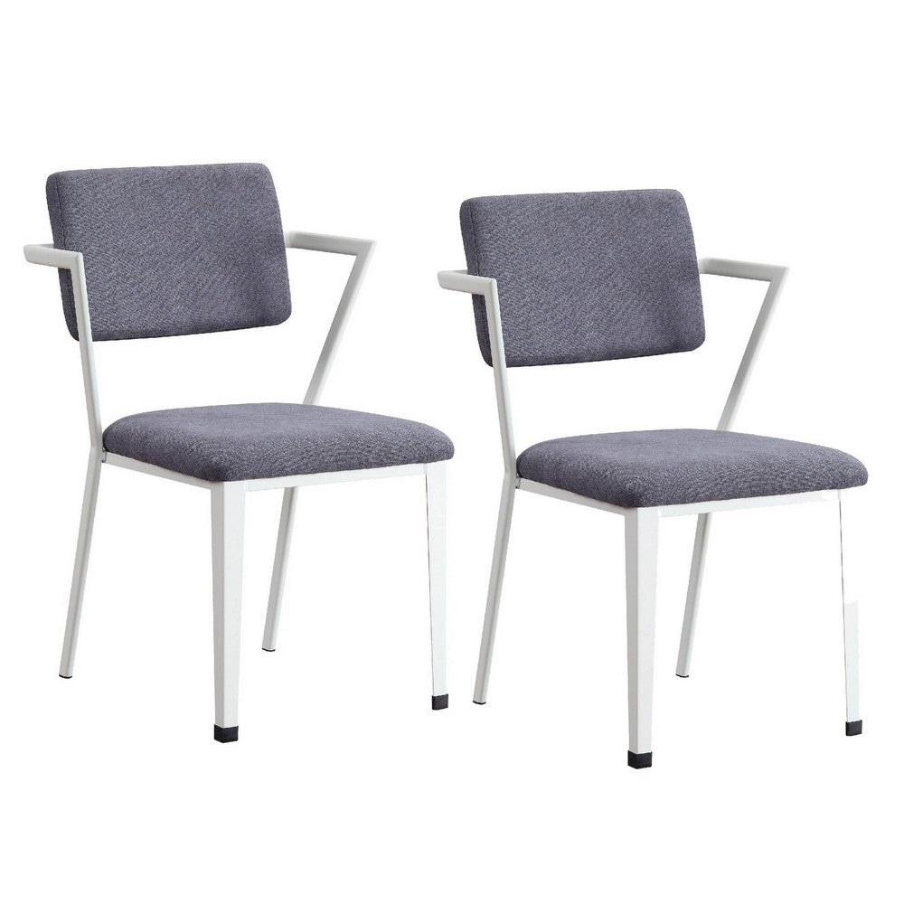 Fabric Upholstered Metal Dining Chair, Set of 2, White and Gray - BM204482