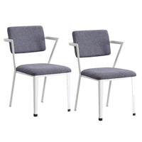 Fabric Upholstered Metal Dining Chair, Set of 2, White and Gray - BM204482