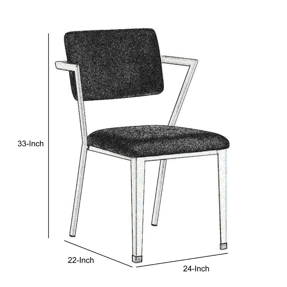 Fabric Upholstered Metal Dining Chair, Set of 2, White and Gray - BM204482