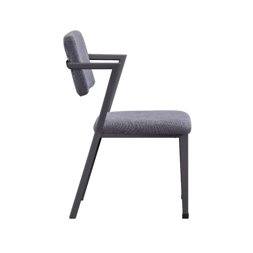 Fabric Upholstered Metal Dining Chair, Set of 2, Gray and Black - BM204487