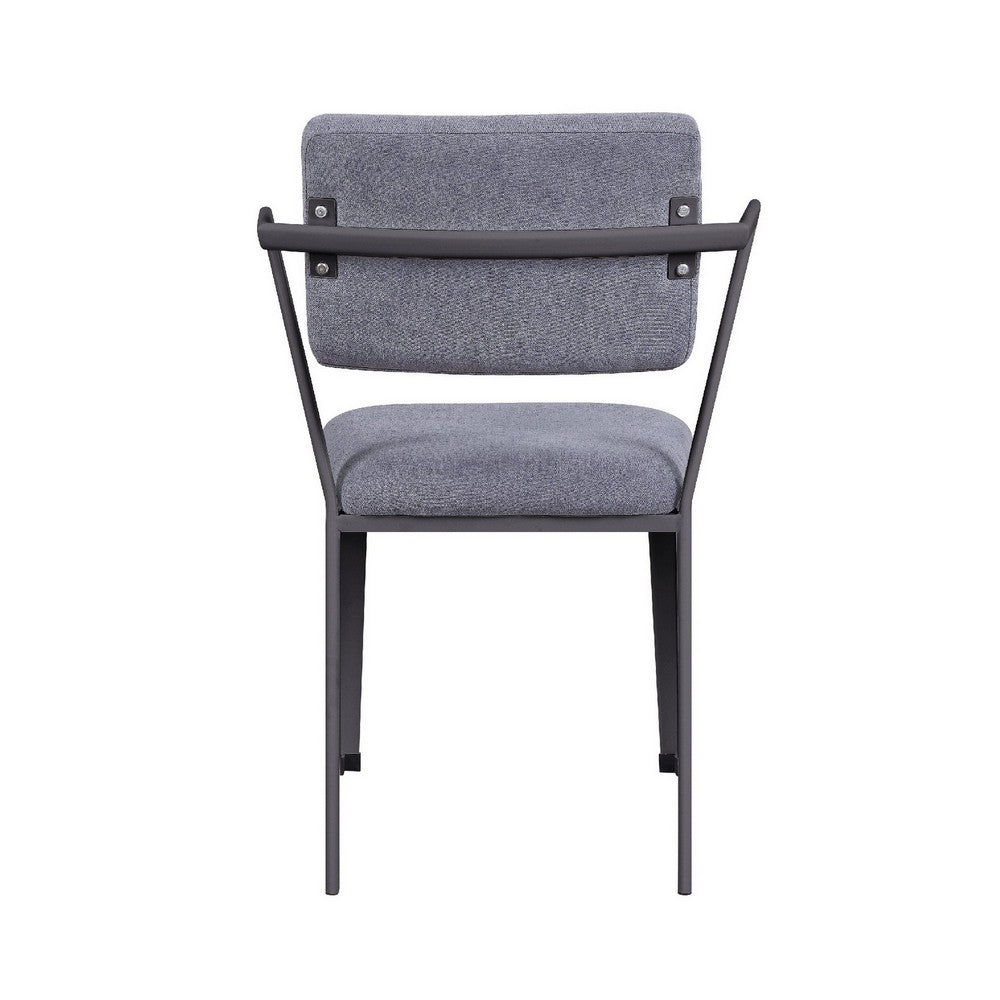 Fabric Upholstered Metal Dining Chair, Set of 2, Gray and Black - BM204487